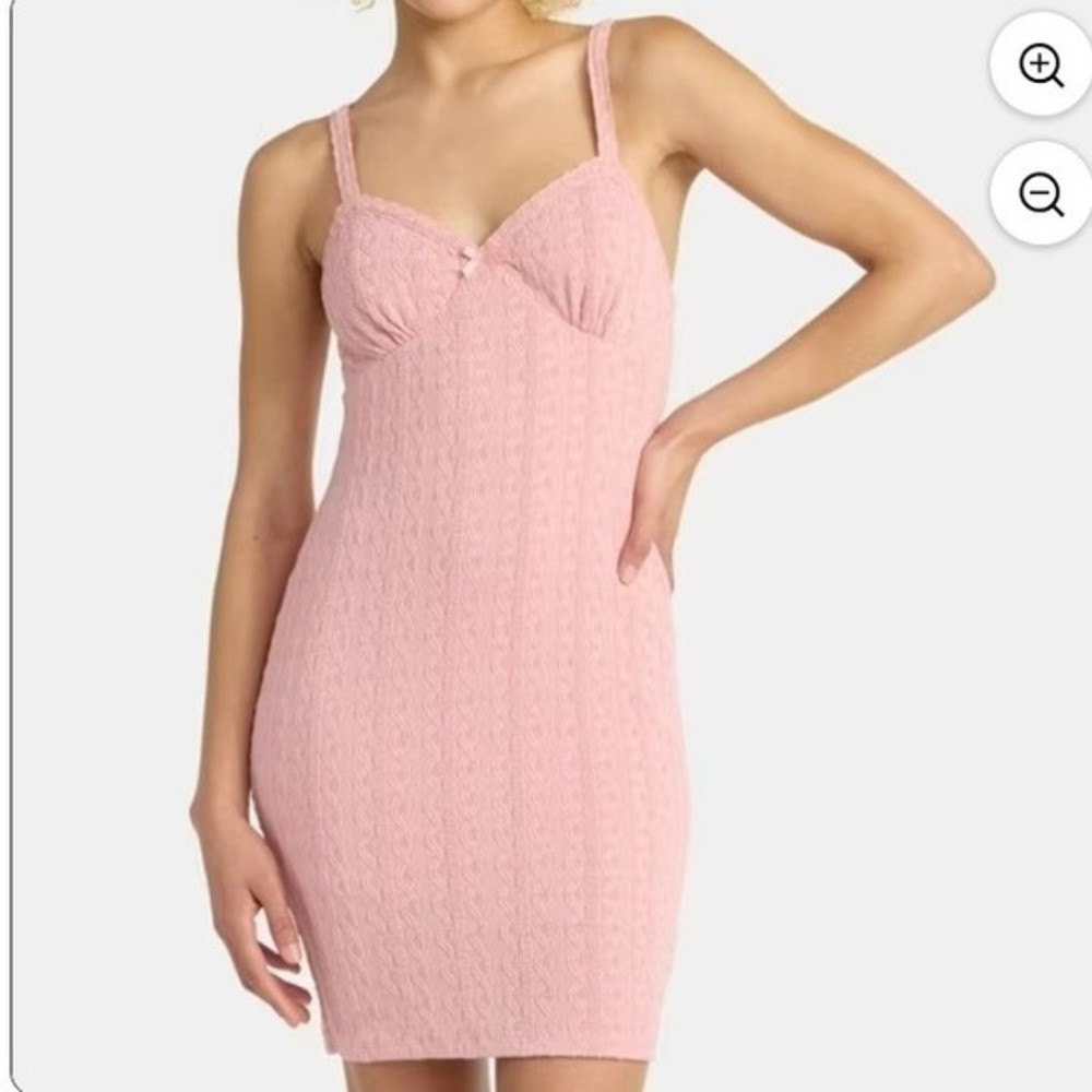No Boundaries‎ Pink Cable Knit Bodycon Mini Dress XL 16-18 Coquette Bow Detail